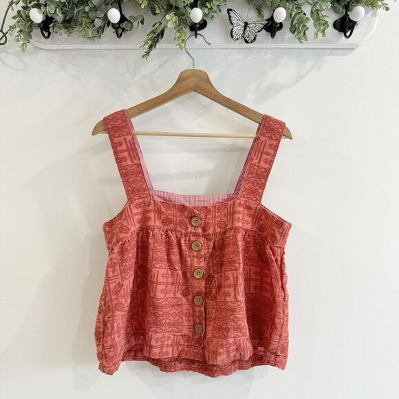 anthropologie Button Back Embroidered Babydoll Tank Medium KS - Picture 4 of 5